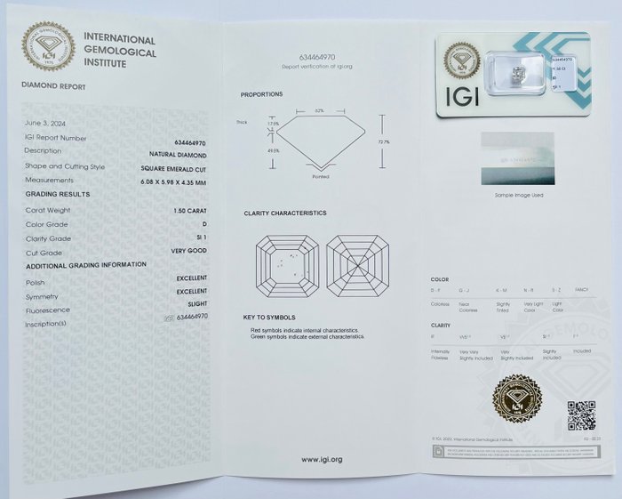 1 pcs Diamant  (Natur)  - 150 ct - Smaragd - D (farveløs) - SI1 - International Gemological Institute (IGI)