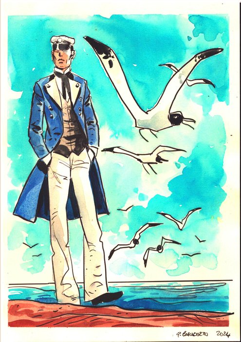 Caracuzzo, Giancarlo - 1 Original colour drawing - Corto Maltese - Omaggio a Pratt - 2024