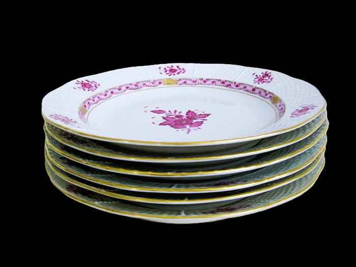 Herend - Tallerken - 6 Dinerborden - chinese Bouquet "patroon Apponyi Purple" Ø 25 cm - Porcelæn