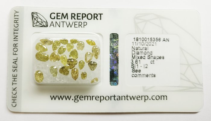 24 pcs Diamant  (Naturfarvet)  - 3.61 ct - Blandet slibning Blandet gul - I2, SI1 - Gem Report Antwerp (GRA)