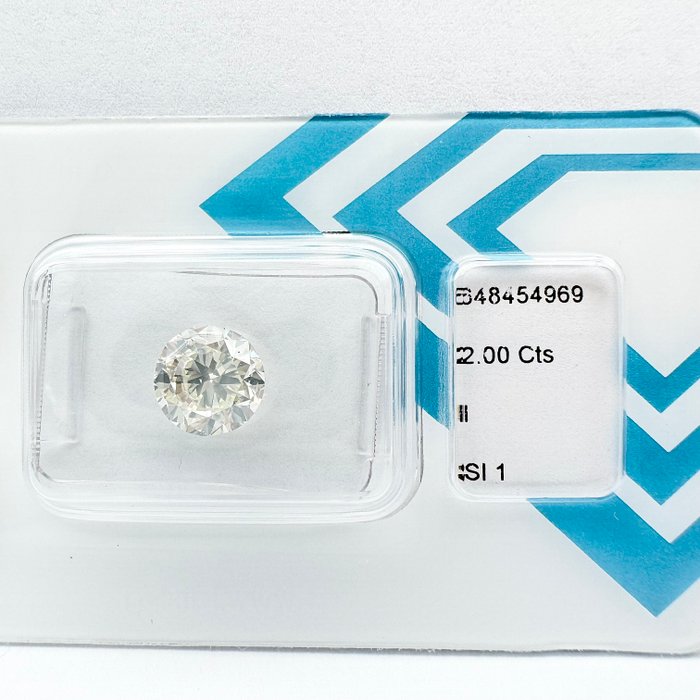 Ingen mindstepris - 1 pcs Diamant  (Natur)  - 2.00 ct - Rund - I - SI1 - International Gemological Institute (IGI)