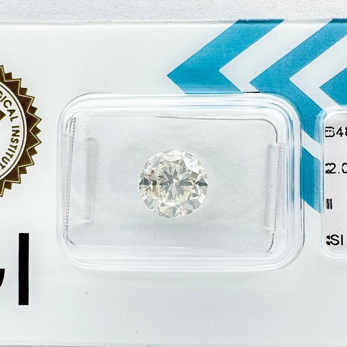 Ingen mindstepris - 1 pcs Diamant  (Natur)  - 2.00 ct - Rund - I - SI1 - International Gemological Institute (IGI)