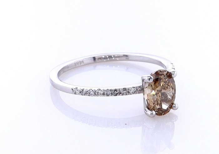 Ring - 14 karat Hvidguld -  0.93ct. tw. Diamant (Naturfarvet) - Diamant