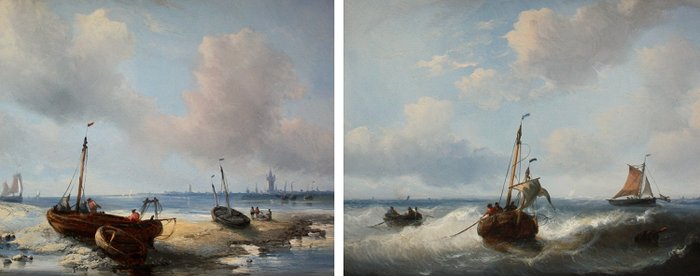 Hendrik van den Helm (1811- 1889) - A pair of Dutch marine paintings with sailing boats