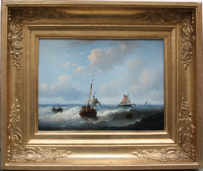 Hendrik van den Helm (1811- 1889) - A pair of Dutch marine paintings with sailing boats