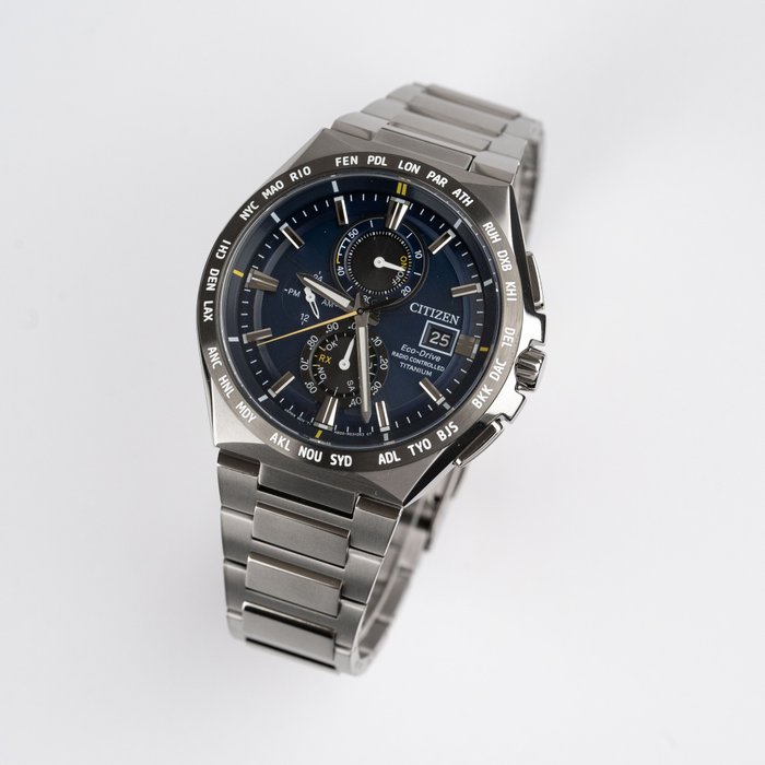 Citizen - Chronograph Radio Controlled Eco-Drive Collection Titanium Blue Brand New - Ingen mindstepris - AT8234-85L - Mænd - 2011-nu