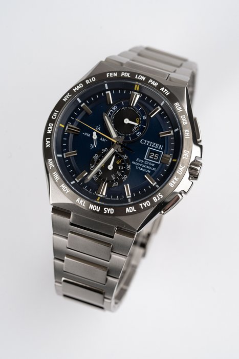 Citizen - Chronograph Radio Controlled Eco-Drive Collection Titanium Blue Brand New - Ingen mindstepris - AT8234-85L - Mænd - 2011-nu