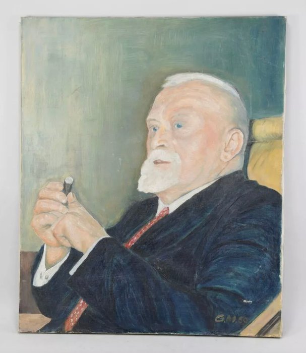 German school (XX), signed G.M. - Gentleman holding a cigar