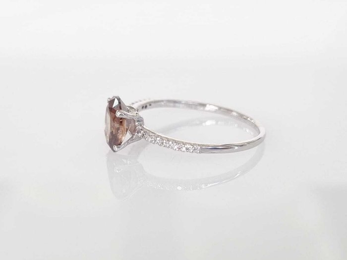 Forlovelsesring - 14 karat Hvidguld -  111ct tw Brun Diamant (Naturfarvet)