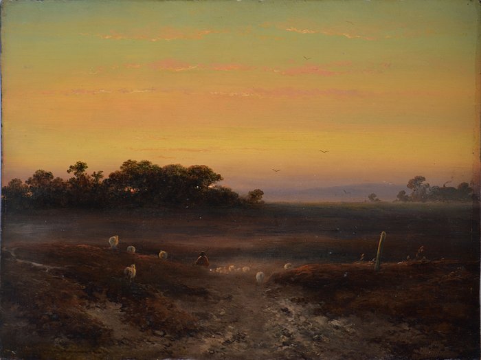 Johannes Franciscus Hoppenbrouwers 1791-1866. - Paysage au Crépuscule.