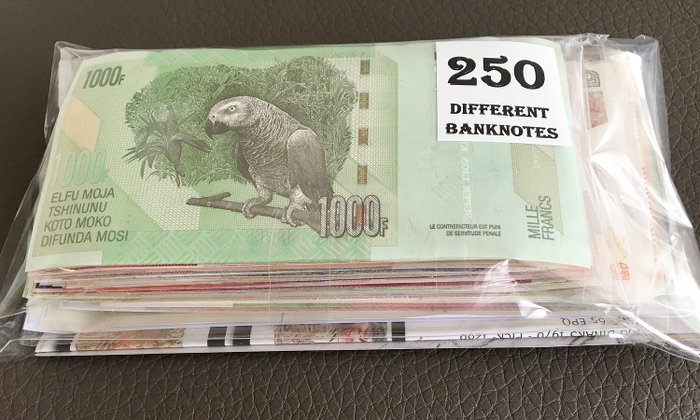 Verden. - 250 Different banknotes - various dates  (Ingen mindstepris)