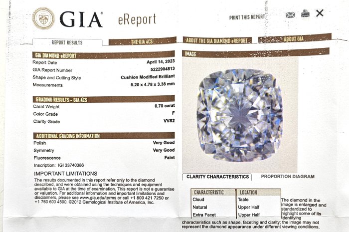 1 pcs Diamant  (Natur)  - 0.70 ct - Pude - F - VVS2 - Gemological Institute of America (GIA)