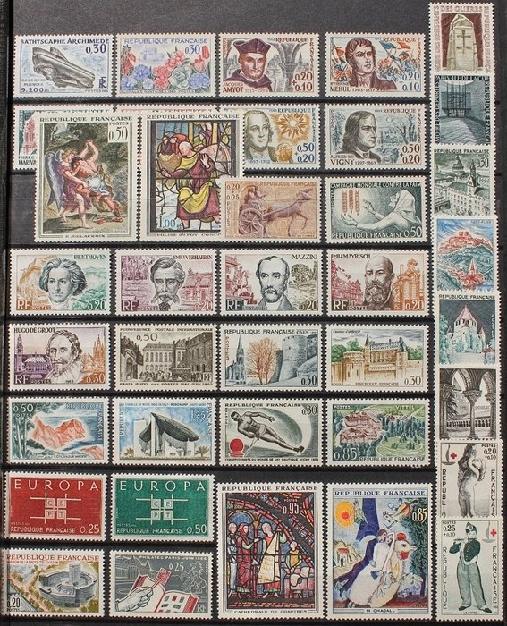 Frankrig 1962/1973 - På hinanden følgende parti på 12 år i træk fra 1962 til 1973 Ny** MNH Luxury uden hængsler - Yvert n°1325 au n°1782** NMH