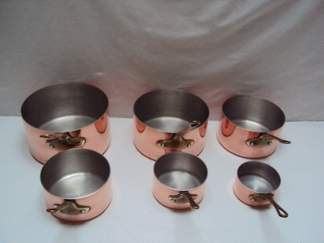 6 casseroles cuivres étamées - Grydesæt - Aluminium, Kobber, Messing