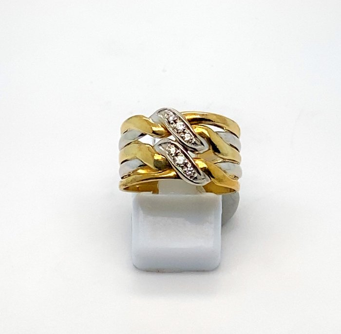 Ring - 18 kraat Gulguld, Hvidguld -  0.10ct. tw. Diamant (Natur)  - Diamant - 18KGuld Bandring Dia RG55