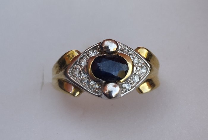 Ingen mindstepris - Ring - 18 kraat Gulguld, Platin Safir - Diamant