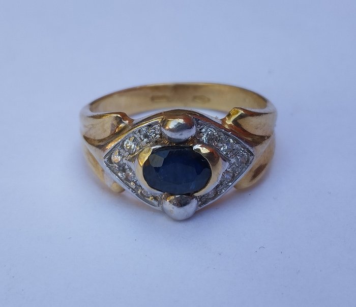 Ingen mindstepris - Ring - 18 kraat Gulguld, Platin Safir - Diamant