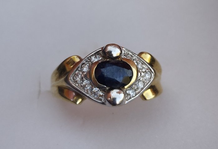 Ingen mindstepris - Ring - 18 kraat Gulguld, Platin Safir - Diamant