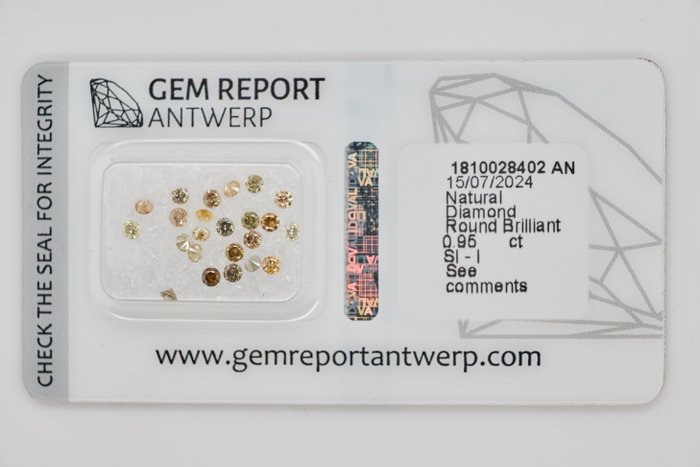 Ingen mindstepris - 23 pcs Diamant  (Naturfarvet)  - 095 ct - Rund Blandede farver - I3 SI1 - Gem Report Antwerp (GRA)