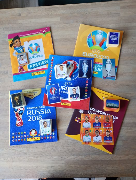 Panini - Euro 2016, Euro 2020 Preview, Euro 2020 Tournament Edition, WC Qatar 2022, WC Russia 18 - Lionel Messi, 5 Empty albums + 1420 Loose stickers