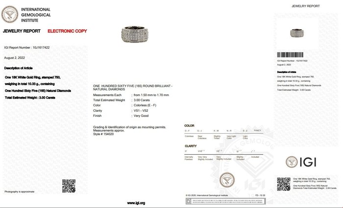 Ring - 18 kraat Hvidguld -  3.00ct. tw. Diamant (Natur)