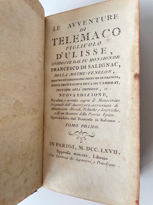 Fenelon - Le Avventure di Telemaco figliuolo d'Ulisse - 1767