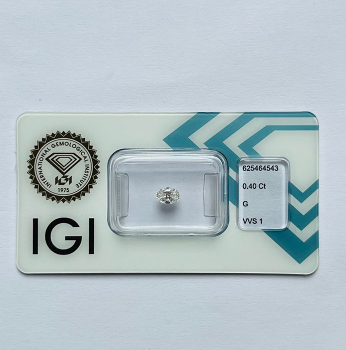 1 pcs Diamant  (Natur)  - 0.40 ct - Oval - G - VVS1 - International Gemological Institute (IGI)