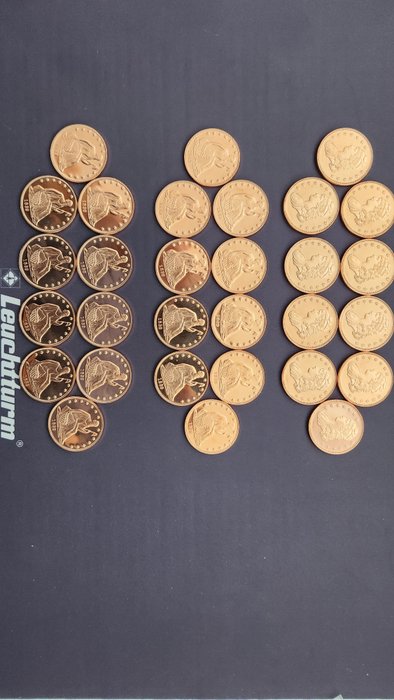 Förenta staterna. A Lot of 30 x Fine Copper 999,9 Bullion Rounds Liberty PROOF 1839 (2021)  (Ingen mindstepris)