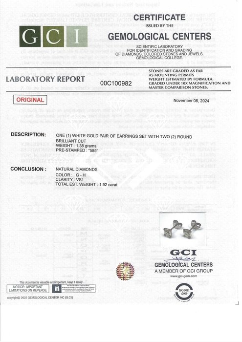 Ingen mindstepris - Øreringe - 14 karat Hvidguld -  1.92ct. tw. Diamant (Natur)