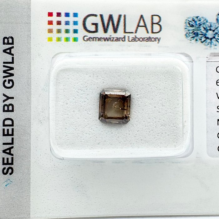 Ingen mindstepris - 1 pcs Diamant  (Naturfarvet)  - 0.91 ct - Rektangel - Fancy deep Orange nuance Brun - SI3 - Gemewizard Gemological Laboratory (GWLab)