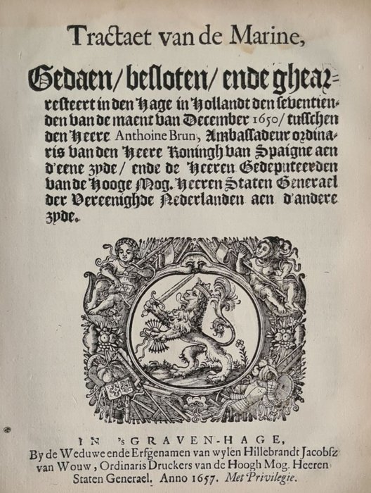 Anon - Tractaet van de marine...tusschen Anthoine Brun, Ambassadeur van Spanje en de Staten Generaal - 1657