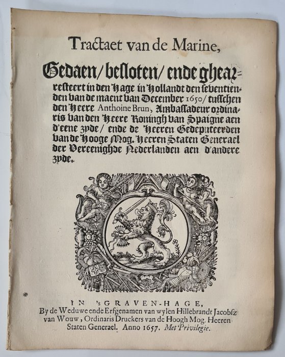 Anon - Tractaet van de marine...tusschen Anthoine Brun, Ambassadeur van Spanje en de Staten Generaal - 1657