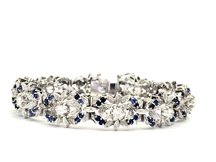 Armbånd - 18 kraat Hvidguld -  6.30ct. tw. Diamant (Natur)  - Safir