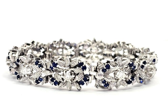 Armbånd - 18 kraat Hvidguld -  6.30ct. tw. Diamant (Natur)  - Safir