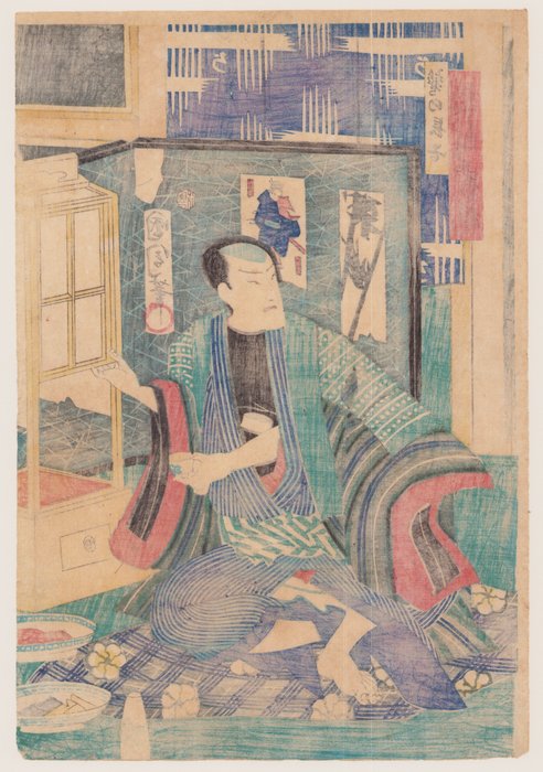 Kabuki actor Ichimura Kakitsu  in the role of Chōkichi the Eagle 鷲乃長吉 - 1866 - Toyohara Kunichika (1835-1900) - Japan -  Edo-perioden (1600-1868)