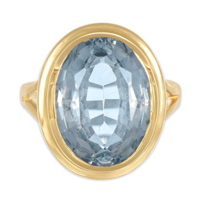 Ring - 18 kraat Gulguld -  10.00ct. tw. Akvamarin