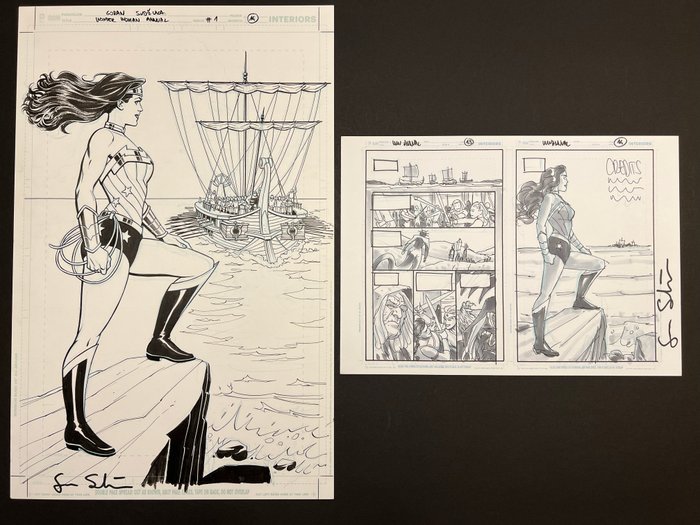 Goran Sudzuka - 2 Original drawing - Wonder Woman - Annual #1 Page 13/14 (Prliminary) + Page 14 (Splash Page)