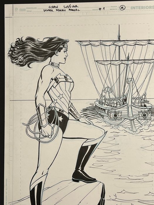 Goran Sudzuka - 2 Original drawing - Wonder Woman - Annual #1 Page 13/14 (Prliminary) + Page 14 (Splash Page)