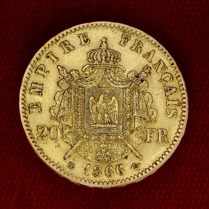 6,45 grams - Guld 900 - 20 Francs Napoleon III - Præget bar