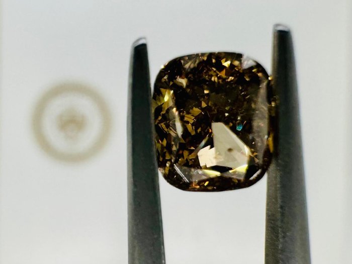 1 pcs Diamant  (Naturfarvet)  - 1.00 ct - Pude - Fancy dark Brun, Gul - SI2 - Gemological Institute of America (GIA)