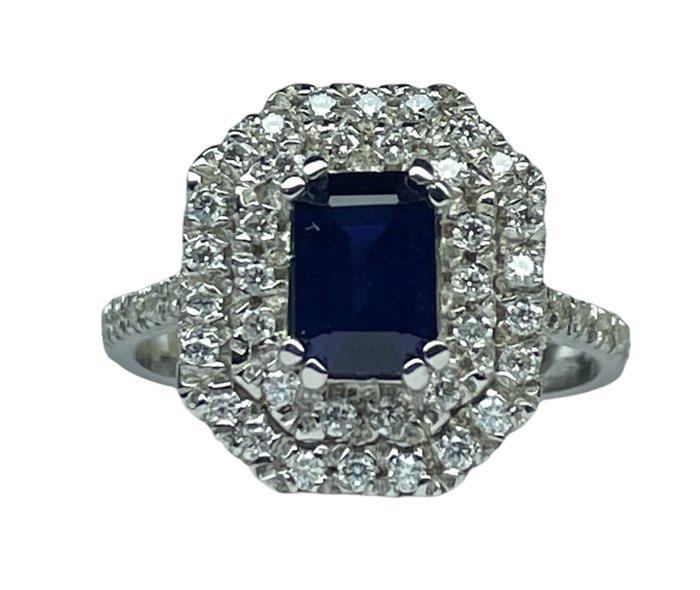 Ingen mindstepris - Ring - 18 kraat Hvidguld Safir - Diamant - INGEN RESERVEPRIS