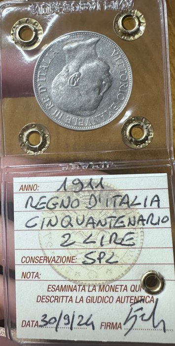 Italien, Kongeriget Italien. Vittorio Emanuele III di Savoia (1900-1946). 2 Lire 1911 "Cinquantenario"  (Ingen mindstepris)