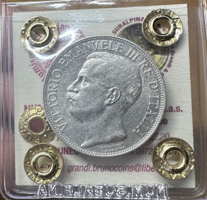 Italien, Kongeriget Italien. Vittorio Emanuele III di Savoia (1900-1946). 2 Lire 1911 "Cinquantenario"  (Ingen mindstepris)