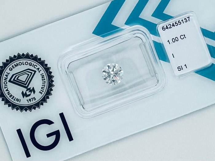 1 pcs Diamant  (Natur)  - 1.00 ct - Rund - I - SI1 - International Gemological Institute (IGI)