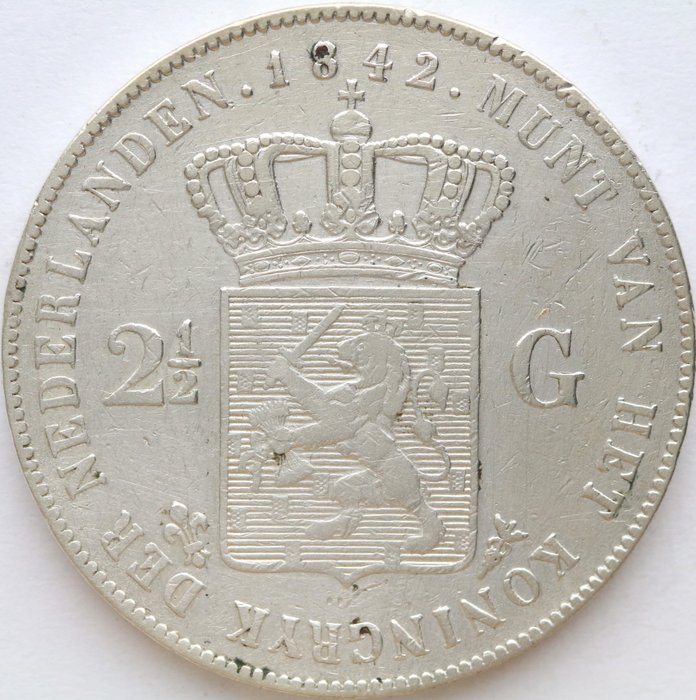 Holland. Willem II (1840-1849). 2 1/2 Gulden 1842 SCHAARS  (Ingen mindstepris)