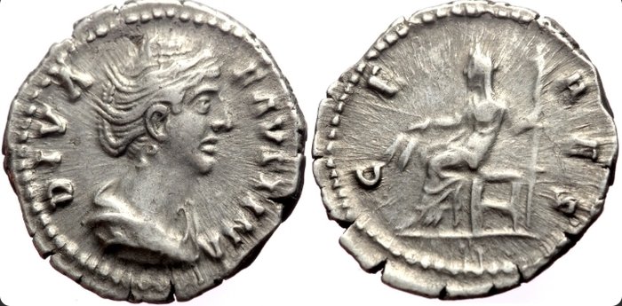 Rom. Diva Faustina I (Died 140/1) AR Denarius (Silver, 3.36g, 19mm) Rome, after 141.. Denarius