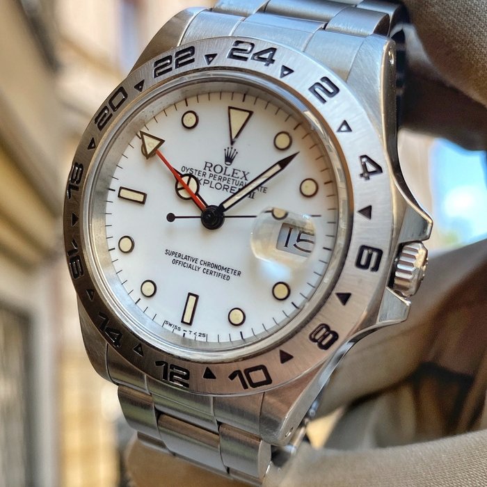 Rolex - Explorer II Rare "Chicchi di Mais" "Porcelain White Dial" - 16550 - Unisex - 1987