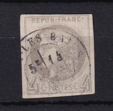 Frankrig 1870 - koster €400, CAD type 17, på bordeaux 4c grå rapport 2 - Yvert n°41B