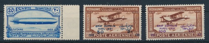 Egypten 1931/1934 - Zeppelin - "Luftskib Graf Zeppelin Egypten tur 50 Mills/100 Mills og Kongressen - Michel Nr 156/157