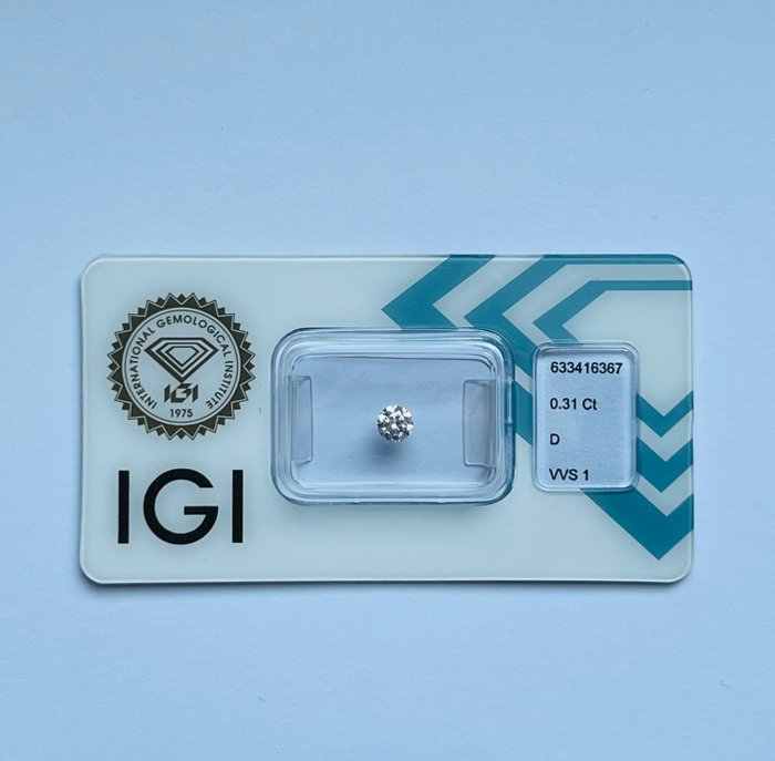 1 pcs Diamant  (Natur)  - 0.31 ct - Rund - D (farveløs) - VVS1 - International Gemological Institute (IGI) - Ex Ex Ex